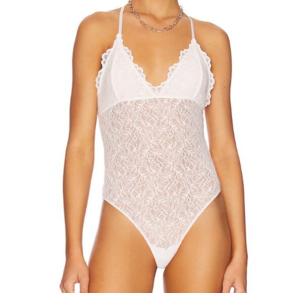 AllSaints White Lace Erity Bodysuit Adjustable Straps Racerback Size 6 Snaps - Picture 2 of 9